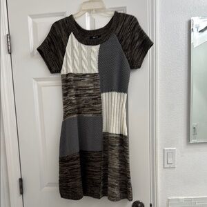 Stylish Patchwork Knit Dress - Black, Gray, Cream